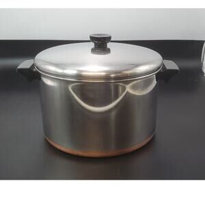 Revere Ware 1801 Copper Bottom 8 Qt Quart Stock Pot & Lid Clinton ILL USA